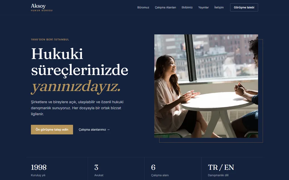 Aksoy Hukuk web sitesi ana sayfası