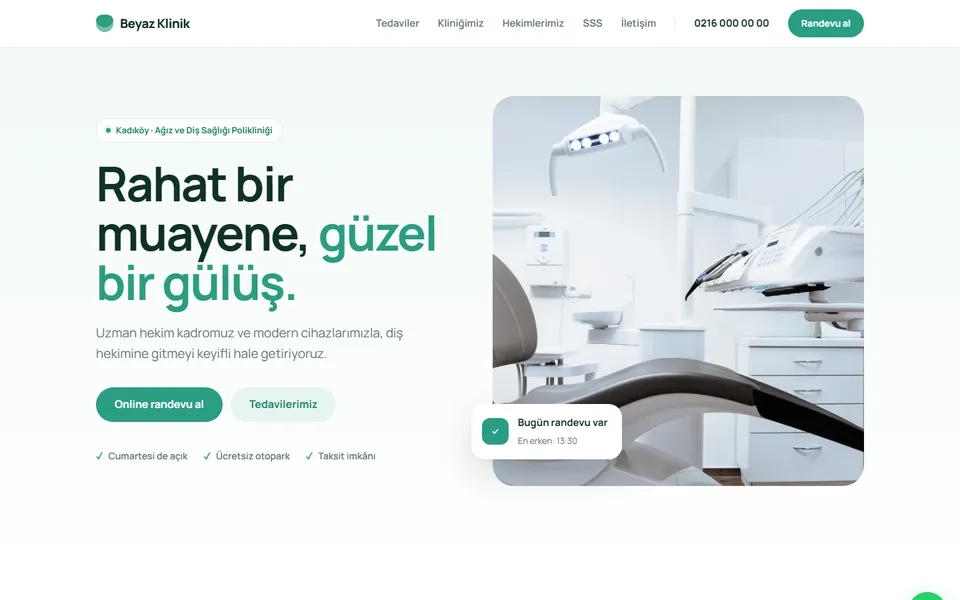 Beyaz Klinik web sitesi ana sayfası