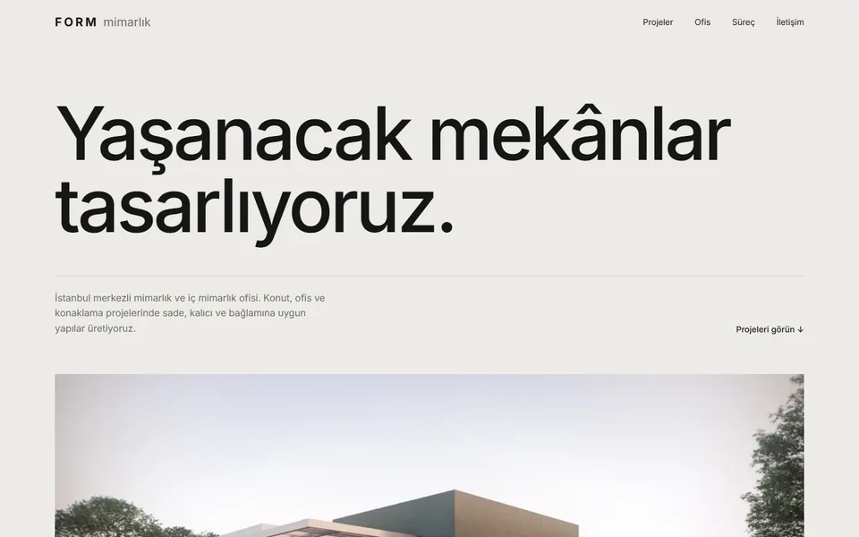 Form Mimarlık web sitesi ana sayfası